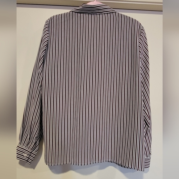 Haberdashery white, Maroon, grey stripped long sleeve button up blouse. SZ 12 - Picture 3 of 5